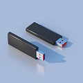 Sleek Black USB Flash Drives With Red Interfaces On Light Blue Background 3d model