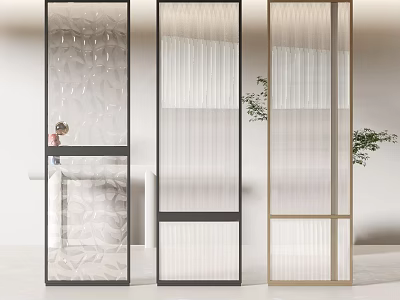 Modern Glass Room Dividers With Textured Panels And Black Gold Frames 3d model