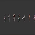 Various Styled 3D Characters Standing Together In Group Scene With Diverse Outfits