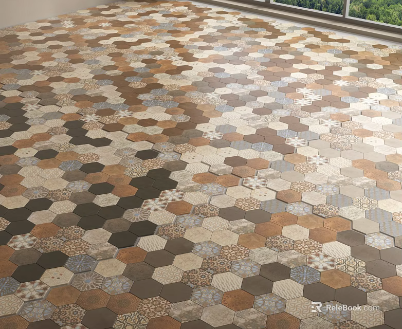 Geometric Hexagonal Floor Tiles With Diverse Color Patterns For Modern Interior 3d model 
