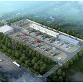 Industrial Factory With Surrounding Greenery Near Road And Vehicles Modern Layout Facilities