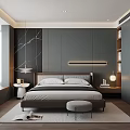 Modern Bedroom Interior Design With Marble Accent Wall King Bed And Nightstands