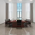 Spacious Bright Conference Room Interior With Large Windows And Long Tables Chairs