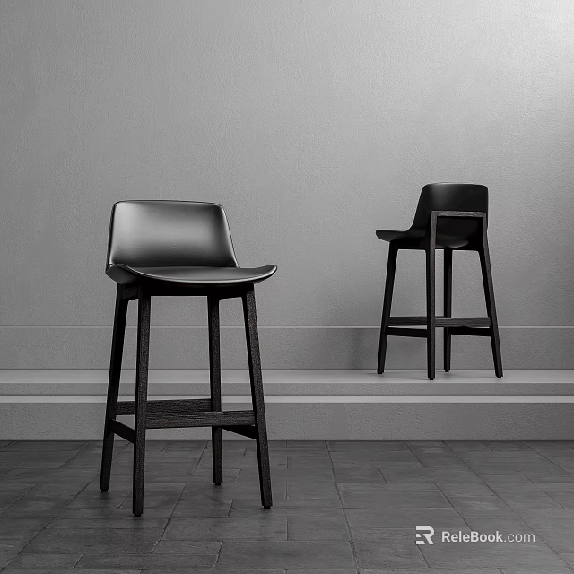 Two Modern Dark Bar Stools With Leather Seats And Wooden Frames 3d model