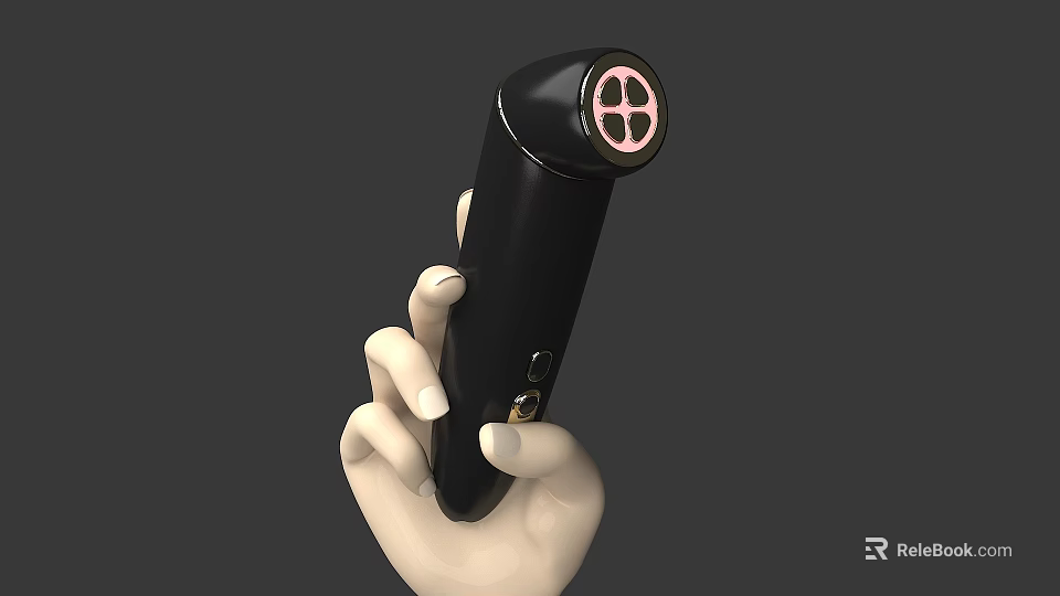 Black Handheld Device With Circular Front And Pink Section Held In Hand 3d model