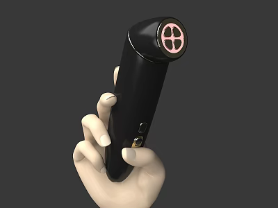 Black Handheld Device With Circular Front And Pink Section Held In Hand 3d model