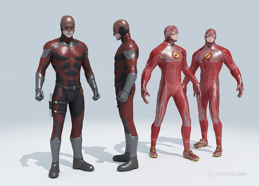 Superhero Action Figures In Red And Black Costumes With Multiple Poses And Angles 3d model 