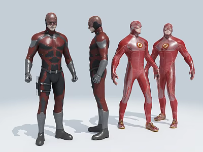 Superhero Action Figures In Red And Black Costumes With Multiple Poses And Angles 3d model