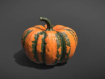 Fresh Ripe Orange and Green Striped Pumpkin on Dark Background 3d model