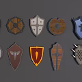 Various Shield Weapon Designs with Wooden Metal Cross and Spiked Patterns 3d model