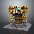 Ancient Ornate Structure With Golden Dragons Green Gemstone Carved Details And Stone Steps