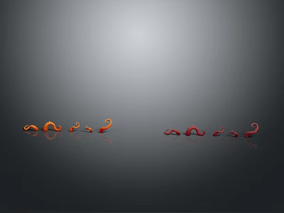 Orange And Red Plants Arranged In Two Rows On Dark Background With Reflections 3d model