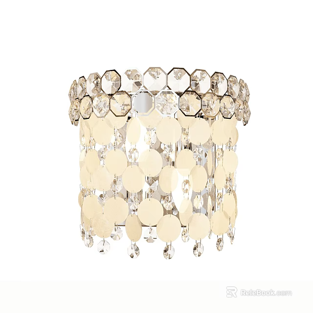 Elegant Modern Wall Lamp With Crystal Discs And Hanging Pendants 3d model 