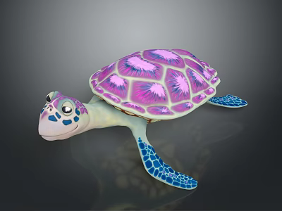 Colorful Reptile Turtle With Purple Shell Pink Patterns Blue Spotted Head And Big Eyes 3d model