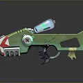 Green Stylized Weapon Gun 3D Model Featuring Red Accents White Barrel Grip Details