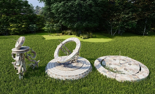 Chinese style landscape sketch sundial Sinan compass sculpture courtyard landscape 3d model