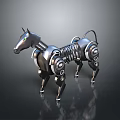 Robotic Horse Sculpture Featuring Metallic Body Mechanical Joints And Gear Details