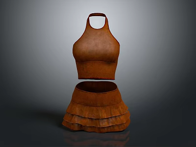 Brown Leather Box Bag With Layered Skirt Structure And Top Handle Design 3d model