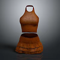 Brown Leather Box Bag With Layered Skirt Structure And Top Handle Design