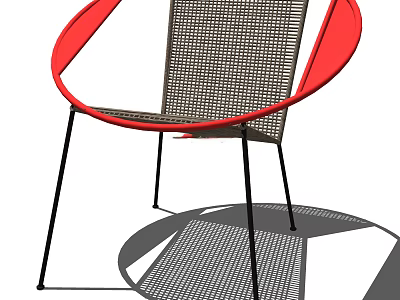 Stylish Leisure Chair Featuring Red Curved Accents Woven Seat And Black Metal Legs 3d model