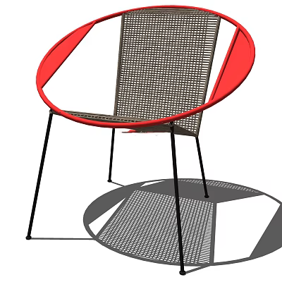 Stylish Leisure Chair Featuring Red Curved Accents Woven Seat And Black Metal Legs 3d model