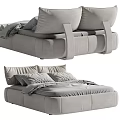 Modern Gray Double Bed With Plush Pillows Soft Bedding And Upholstered Headboard