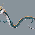 Mythical Flying Dragon With Blue Body Orange Mane Open Mouth And Long Curled Tail