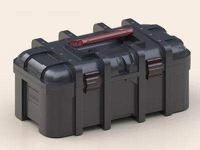 Black Heavy Duty Tool Box With Red Handle And Latches 3d model