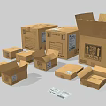 Essential Commercial Equipment Featuring Various Sizes Open And Closed Cardboard Boxes With Labels
