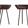 Two Dark Brown Woven Bar Stools With Black Metal Legs Design