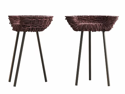 Two Dark Brown Woven Bar Stools With Black Metal Legs Design 3d model