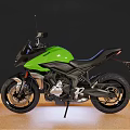 Green Sleek Modern Motorcycle With Black Accents On Wooden Display Floor