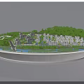 Commercial Equipment Round Architectural Model With Buildings Greenery And Water