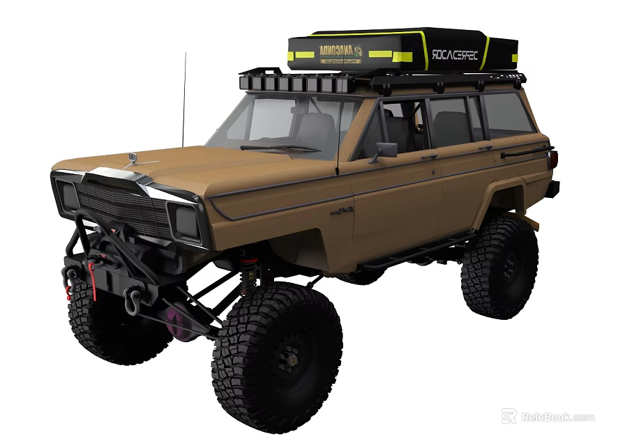 Rugged Brown Off Road Vehicle With Roof Rack And Large Tires Design 3d model 