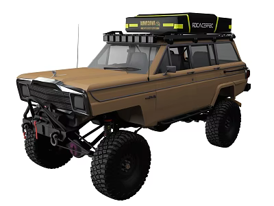 Rugged Brown Off Road Vehicle With Roof Rack And Large Tires Design 3d model