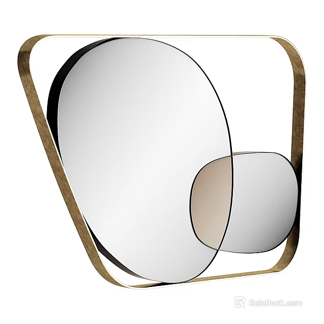 Modern Geometric Decorative Wall Mirror With Gold Frame And Oval Round Shapes 3d model 