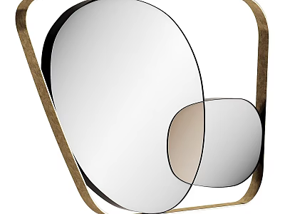 Modern Geometric Decorative Wall Mirror With Gold Frame And Oval Round Shapes 3d model