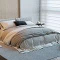 Double Bed With Black Accent Pillow Neutral Bedding Nightstands Gray Rug Cozy Bedroom Interior