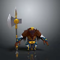 Furry Mythical Warrior Character With Gold Blue Armor And Large Battle Axe