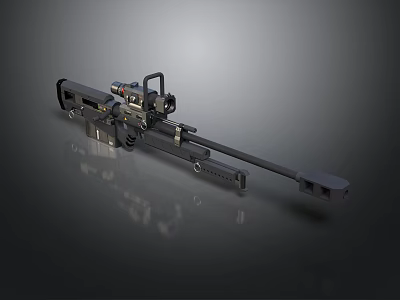3D Rendered Heavy Machine Gun Design with Long Barrel Scope Black Metal Body and Stable Mount 3d model