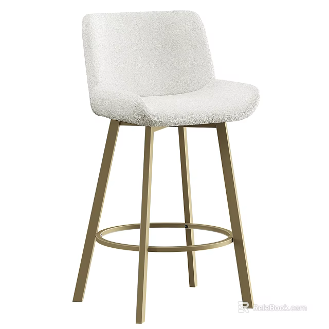 White Upholstered Bar Stool With Golden Metal Frame And Footrest 3d model 