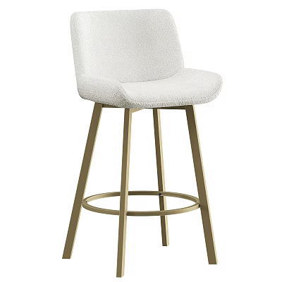 White Upholstered Bar Stool With Golden Metal Frame And Footrest 3d model