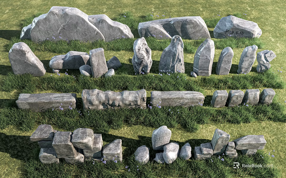 Outdoor Garden Landscape Design With Stacked Stone And Wood Elements Arrangement 3d model 