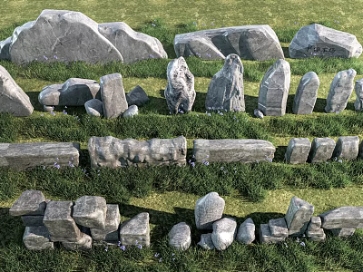 Outdoor Garden Landscape Design With Stacked Stone And Wood Elements Arrangement 3d model