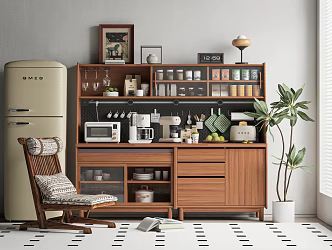 Modern Middle Ancient Sideboard Refrigerator Leisure Chair Kitchen Supplies 3d model