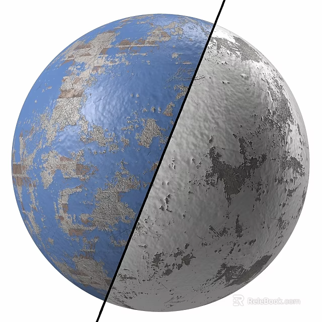 Half Split Earth Moon Sphere Model Featuring Blue Continents And Gray Craters Surface 3d model 