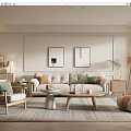 Modern Living Room Interior With Light Sofa Coffee Table Armchair Area Rug And Wall Art