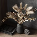 Modern Desk With Computer Monitor Gray Chair Decorative Vase Dried Pampas Grass And Wall Clock