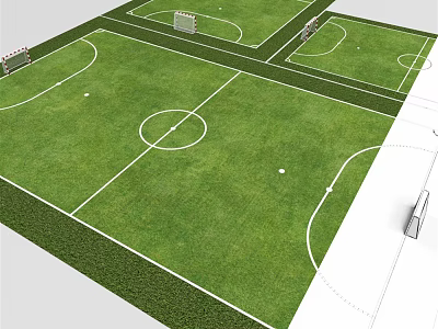 Multiple Football Fields With White Marking Lines Green Grass And Goalposts 3d model