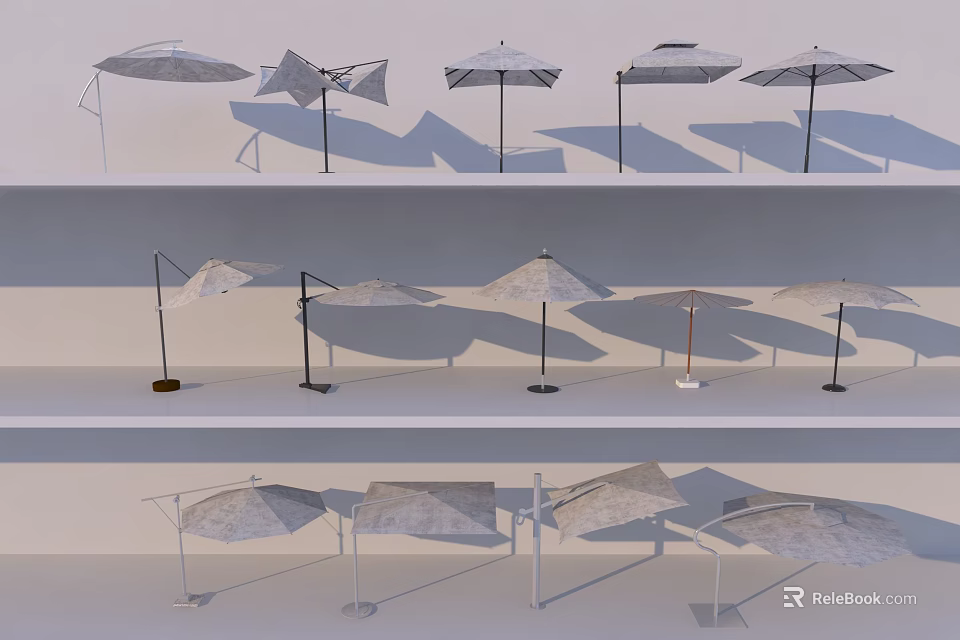 Commercial Umbrellas Various Styles for Outdoor Commercial Use in Multi Layer Display Setup 3d model
